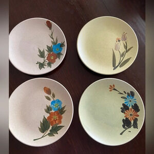🖤 Franciscan Earthenware Floral 8” plates w Green 2 Tan Oatmeal California Set 4